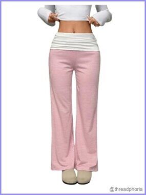 Milumia Y2K Striped Fold Over Low Rise Lounge Trousers Women